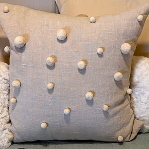 Ethan Allen Cream Accent Pillow with Pom Poms
